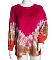 Rachel Zoe Dolman Sleeve Tie Dye Tee Pink Purple Crew Neck Long Sleeve