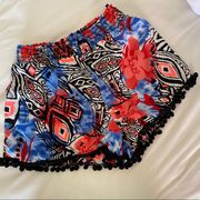 MYSTIQUE tropical print bobble hem summer shorts S