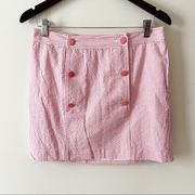 Vineyard Vines Pink/White Nautical Button Front Side Zip Unlined Mini Skirt Sz 0