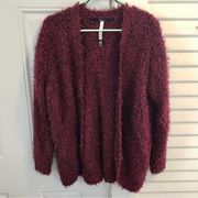 Kensie fuzzy burgundy open front sweater cardigan