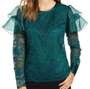 Rachel Parcell Lace Flutter Sleeve Top Green Botanical