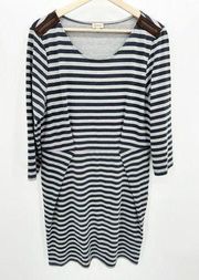 Cremieux Blue Grey Striped Long Sleeve Stretch Dress Women's Size Large L