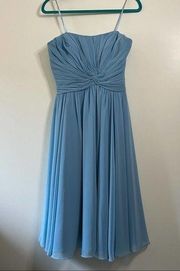 Mori Lee Vintage Baby Blue Chiffon Pleated Midi Strapless Dress