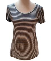 Blue & White Striped Short Sleeve Scoop Neck T-Shirt Size Small