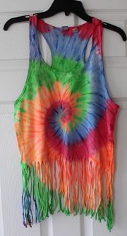 | Tie Dye Fringe Tank Top