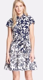 "Scarlet" Floral Print A-Line Shirtdress navy white 8 DVF