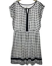 Dressbarn Size 14 Black White Polka Dot Chiffon Retro Style Dress Comfy Blouson