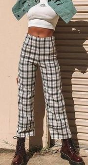 Euros Black White Plaid Cropped Flared Pants 12