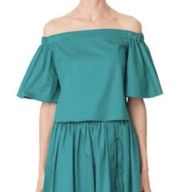 Tibi Poplin Green Off The Shoulder Crop Blouse Sz 4