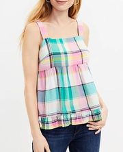 LOFT Plaid Tie Back Peplum Cami in Cove Green