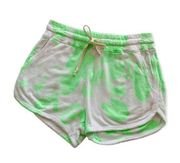 Sundry Lime Green Tie Dye White Drawstring Cut Off Shorts size 1 Small