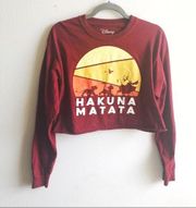 Disney  Crop Top Lion King Hakuna Matata Raw Hem Long Sleeves Sweatshirt Sz M GUC