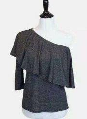 Nwt Belle Sky- One Shoulder 3/4 Sleeve Sparkly Ruffle Blouse Size Medium