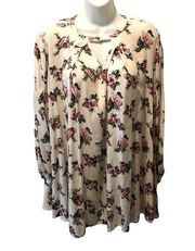 Tunic Dress Cream Floral Choker Neck Swing Skirt S Cotton Blend Printed