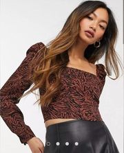 zebra print square neck top in brown Size 0