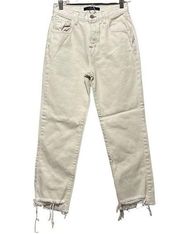 J Brand Beige High-Rise Raw Hem Straight Leg Cropped Jeans Size 24