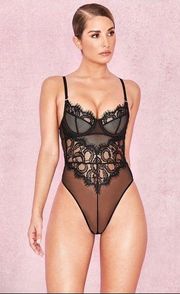 HOUSE OF CB 'Nadia' Black Lace Bodysuit M MSRP $89