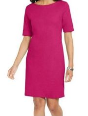 Karen Scott Women Cuffed Sleeves Cotton Boat-Neck Shift Dress Steel Rose PXL NWT