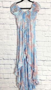 Tiare Hawaii tie dye cap sleeve off shoulder hi low dress