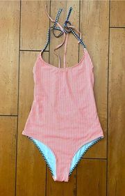 Aerie Red White & Blue Stripe/Gingham Cheeky One-Piece Swimsuit Size Medium EUC!