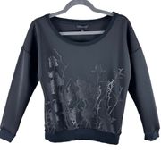 Rock & Republic Black Lightweight Graphic Print Embellished Sweatshirt Size M