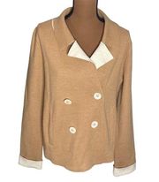 Anthropologie HWR Monogram Classic Camel Wool Blend Double Breasted Coat size L