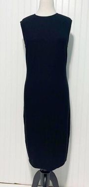 Vince Ribbed Knit Fitted Pencil Midi Dress Sleeveless Scoop Neck Black Large