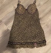 pink and leopard print bustier babydoll mesh slip