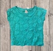 Needle & Thread Back Cut Outs Floral Texture Blouse Turquoise Small