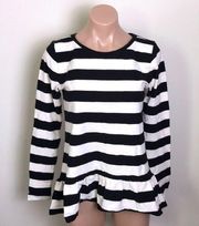 Ann Taylor LOFT Black White Stripe Peplum Hem Top