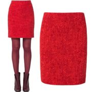 AKRIS PUNTO Boucle Pencil Skirt Chili Ruby Red Size 8 Medium Jacquard Corpcore