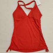 NWT Athleta Women's Red Tankini Small Removable Cups Criss Cross Side Scrunch