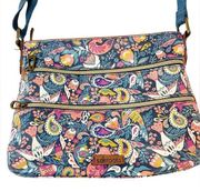 Sakroots Crossbody Purse Bag Pink Teal White Paisley Fabric Strap Zipper Pockets