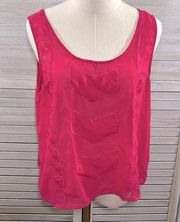 FUN & FLIRT Sheer Tank Top w Geometric Stitched Design Hot Pink-XL