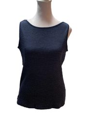 Lauren  Navy Blue with White Stripes Sleeveless Tank Top Size Large