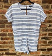 Madewell Perimeter Chambray Stripe Linen Short Sleeve Romper Women's Size XXS