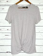 Rachel Zoe Mauve Pink & White Striped Twist Knot T-Shirt Top Size Medium