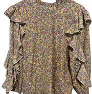 Alice blue flower print long sleeve ruffle blouse size medium