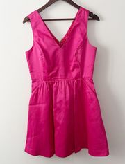 Derby V-Neck Fit & Flare Mini Dress Sleeveless Barbie Pink Size 8