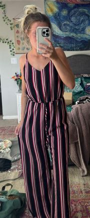 Red White Black Striped Jumpsuit