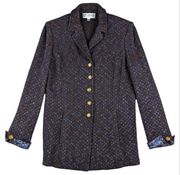 St. John Collection Brown Long Line Blazer Jacket Blue Embroidery - Women's 4