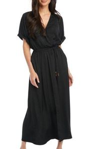 Karen Kane Women’s Black V-Neck Cuffed Sleeve Midi Dress MADE IN U.S.A Size : M