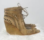 Rodillo Lace Up brown wedge sandals sz 10.