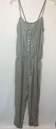 Olivaceous Women's Spaghetti Strap Button Front Jumpsuit Sage Green Size Medium