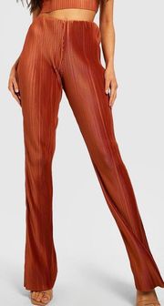 Plisse Flared Leg Trousers - Spice - Size 10