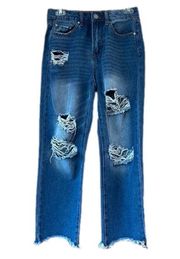 INDIGO Rein Blue Distressed Raw Hem Denim Jeans Size 3