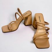 Austyn Tubular Strappy Block Heeled Sandal Tan Mocha Size 8 NEW