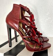 L.A.M.B. Rhett Heel Womens Size 9 Red Leather With Box Dust Bag Y2k Vtg