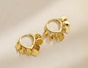 18K Gold Plated Round Disc Tassel Hoop Earrings for Women