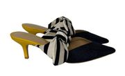 CAbi Bow Kitten Heel Mule Shoes Pointed Toe Womens 6 Navy Blue Yellow Striped